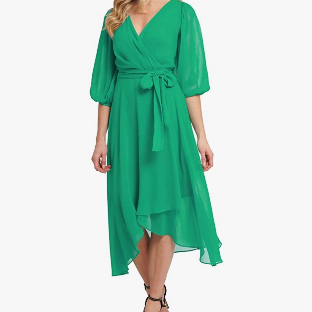 DKNY apple green faux wrap dress size 12
